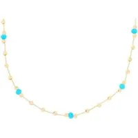 Stella-Jewellery Collier 585er Gold Collierkette mit Kugeln Turkis Steinen, Collierkette mit Kugeln und Türkissteinen