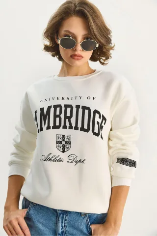 Bedruckter Rippenkragen-Sweatshirt