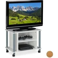 relaxdays TV-Regal TV Tisch mit Rollen und 2 Fächern, 1-tlg., weiß
