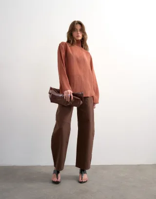 topshop - TSESMEE LS BUTTON BACK SHIRT WVN Rust - Gr. - 40