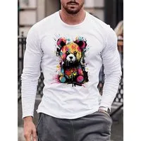 RMK Langarmshirt Herren Longsleeve Rundhals Basic Teddybär Bär aus Baumwolle