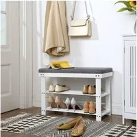 SONGMICS Schuhbank Schuhregal, aus Bambus, Sitzfläche bis 150 kg belastbar, 71 x 29 x 49 cm