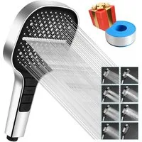 MOPUEA Handbrause Duschkopf Sparduschkopf Wassersparender Mit 8 Strahlarten Universal, (Handbrause mit innovativem 3+1-Tasten-Design und 8 Strahloptionen, Massage Dusche Wassersparend Hochdruck Druckerhöhende Duschbraus), 10 Nebeldüsen, 233 feine Düs