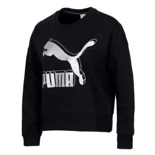 Puma Womens Classics Logo Metallic Crew Sweatshirt Black 597405 71