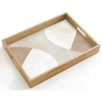 OnlyWow Tablett Rechteckig mit Henkel Braun - Japandi - Abstrakt, Eichenholz, (1-tlg), Siervierplatte, Tray, Frühstücksbrett