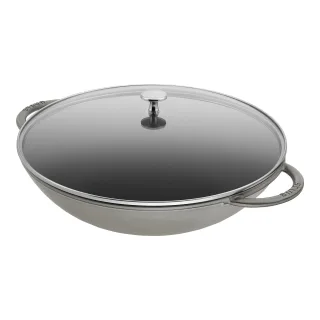 Staub Specialities Wok mit Glasdeckel 37 cm, rund, Graphit-Grau, Gusseisen