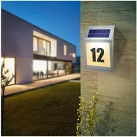 esotec LED Außen-Wandleuchte Hausnummer beleuchtet solar STYLE 24x34cm DUO COLOR 5500K 2800K 102031, LED fest integriert, 2800K warmweiß, 5500K kaltweiß, Solarbetrieb, Edelstahloptik