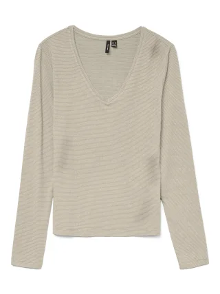 VERO MODA - VMLAVA GLITTER LS V-NECK TOP STRIPE NOOS Oatmeal - Gr. - L