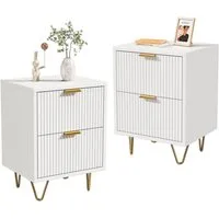 ADWOLT Nachttisch 2er Set Nachtschrank aus Holz, Nachtkommode mit Schubladen,Beistelltisch,Weiß, 49 x 29 x 47 cm