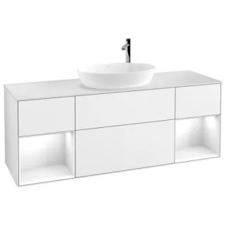 Villeroy und Boch Finion Waschtischunterschrank F981GFGF 160cm, Abdeckplatte white matt, Regale Glossy white lacquer, Glossy white lacquer