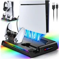 TUWENA Standfuß für PS5 Pro/PS5 Slim, LED Controller Ladestation Zubehör PlayStation 5-Controller (kompatibel mit Playstation5 Pro/Slim Digital/Disc Edition)