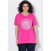 Ulla Popken T-Shirt T-Shirt Metallic-Tiermandala V-Ausschnitt Halbarm