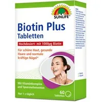 SUNLIFE SUNLIFE® Biotin Plus 60 Tabletten hochdosiert für Haut Haare Nägel 1 x täglich eine Tablette mit ausreichend Flüssigkeit schlucken