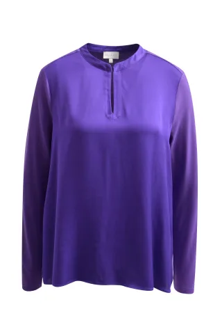 Milano Italy - Longsleeve with roundneck and slit at cf, front woven fabric plum - Gr. - M