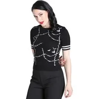 Hell Bunny Stricktop Stitches Top Vintage Rockabilly Fledermäuse Motiv