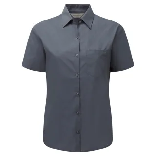 Russell Collection Poplin Bluse, Kurzarm, pflegeleicht (Convoy Grau)