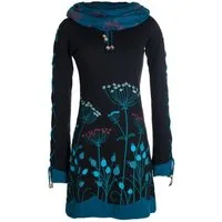 Vishes Jerseykleid Blumenkleid Langarm-Shirtkleid mit Schalkragen Hippie, Boho, Elfen Style