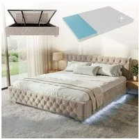 Juskys Polsterbett Nizza, 180x200 cm, LED Licht, Stauraum, Samtbezug, inkl. Matratze