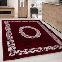 Carpettex Designteppich Mäander-Design, Rechteckig, Höhe: 6 mm, Modern Kurzflor Teppich Wohnzimmer Mäander Design Rot Pflegeleicht