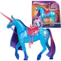 Unicorn Academy - Einhorn River, Spielfigur 28 cm groß, mit echter Mähne und Schweif, abnehmbarem Zaumzeug, Sattel und Bürste