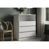 Home Collective Kommode Sideboard mit 3 Schubladen u. offenem Fach Schubladenschrank (Highboard Anrichte Schlafzimmer Wohnzimmer Flur Büro Organizer), Kommode 76 cm breit 3 Schubladen & 1 offenes Fach, weiß
