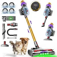 Adormii Akku-Hand-und Stielstaubsauger Akku staubsauger 80000Pa/70Min, Staubsauger Kabellos HEPA*4, 8-stufiges Filtersystem,LED und V-förmige Anti-Tangle-Bürste, Smartes LED-Display,50dB leise,für Teppich,Hartböden&Tierhaare