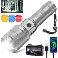 LA CUTE LED Taschenlampe LED Taschenlampe 900000 Lumen – Extrem Hell, USB-C Powerbank, Outdoor (Komplett-Set für Outdoor, Camping, Notfälle, Powerbank, LED Taschenlampe Set mit Akku, USB-C Kabel, Schlaufe), Extrem hell 900000 Lumen, mit USB-C und Pow
