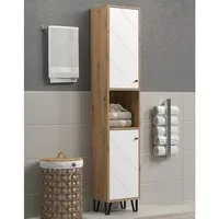 trendteam Hochschrank Highboard Regal Badschrank Badzimmermöbel Weiß/Eiche 36x191x29cm