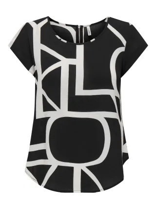 ONLY - ONLVIC S/S AOP TOP NOOS WVN Black - Gr. - 38