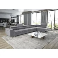thematys Ecksofa ASTON MAXI 405 x 203cm mit Schlaffunktion & Bettkasten –, L-Sofa mit 5 verstellbaren Kopfstützen, Samt (Monolith), Cord (Poso) - L-Form, XL-Wohnlandschaft, 405 cm breit