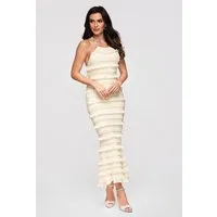 OMBRE Abendkleid Damen Abendkleid Maxi mit schmaler Passform Creme M (1-tlg)