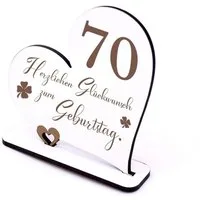 Dekolando Deko-Schriftzug 70 Jahre Deko Herz Aufsteller 15cm x 15cm - Geburtstag 70. Tischdeko (weiß, 2tlg)