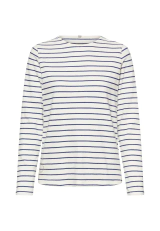 camel active - Langarm-T-Shirt aus reiner Baumwolle indigo blue/milk wh - Gr. - L