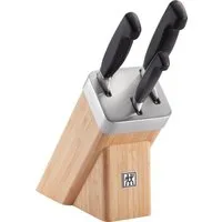 Zwilling Messerblock **** VIER STERNE (4tlg), Selbstschärfender Messerblock mit 3 Messern, Bambus, Sonderschmelze