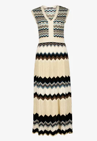 zero - Strickkleid mit Lurexfaden Nature/Brown - Gr. - 36