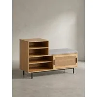 KADIMA DESIGN Schuhschrank Schuhbank mit Sitzfläche 120x75,5x40 cm Garderobenbank Eiche-Dekor, (Flurbank Wiener Geflecht, Flurmöbel mit Schiebetür) Sitzbank Rattan Klein Gepolstert, Bank Schmal Flur mit Stauraum