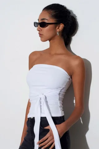 Trägerlose Slim-Fit-Jersey-Bluse mit Bindedetail