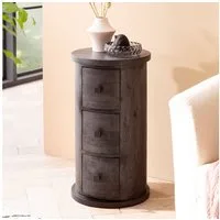 FINEBUY Kommode FB56311 Massivholz mit Schubladen aus Mango Holz Schubladen (Mango Massivholz 34x65x34 Rund Modern), Schubkastenkommode Klein Schwarz Schubladen