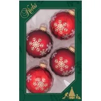 Krebs Glas Lauscha Weihnachtsbaumkugel Schneestern, Weihnachtsdeko rot, Christbaumschmuck (4 St), Christbaumkugeln aus Glas