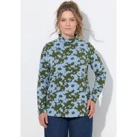 Ulla Popken T-Shirt Shirt Blüten Slim Stehkragen Langarm Biobaumwolle