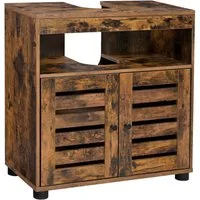 VASAGLE Waschbeckenunterschrank Badezimmerschrank Aufbewahrungsschrank Breite 60cm, mit 2 Lamellentüren, verstellbares Brett