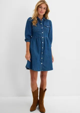 bonprix Jeanskleid, blau, Gr.50, modisches Jeanskleid mit Knopfleiste vorne, 82% Baumwolle