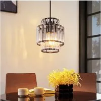 ZMH Pendelleuchte 1 Flammig E27 Hängelampe Esstisch Kristall Schwarz Pendellampe, ohne Leuchtmittel, Modern Pendellampe Höhenverstellbar H 143cm für Küche & Esszimmer
