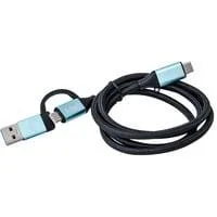USB-C > USB-C Kabel, integrierter USB 3.0 Adapter, PD schwarz/hellblau, 1 Meter