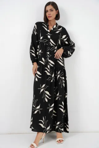 Gemustertes V-Ausschnitt Maxikleid