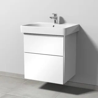 Sanipa 3way Waschtischunterbau zu Geberit Smyle Square Waschtisch mit 2 Auszügen, Weiß-Glanz BS67078