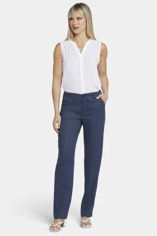 Marilyn Gerade Hose aus Stretch-Leinen | Oxford Marineblau