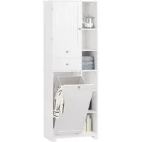 SoBuy Badkommode BZR104, Badezimmerschrank Badschrank Hoch Badregal Wäscheschrank, Aufbewahrungsschrank mit Wäschekorb, mit 6 Ablagen und 2 Schubladen