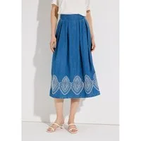 MORE&MORE A-Linien-Rock softer Midi-Jeansrock, bestickt