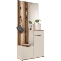 moebel-dich-auf Kompaktgarderobe EASY (Paneel + Bank + Spiegel + Schuhschrank, in 2 Farbvarianten, Lamellenoptik) 88 cm breit